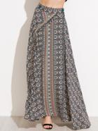 Shein Vintage Print Wrap Skirt With Button Detail