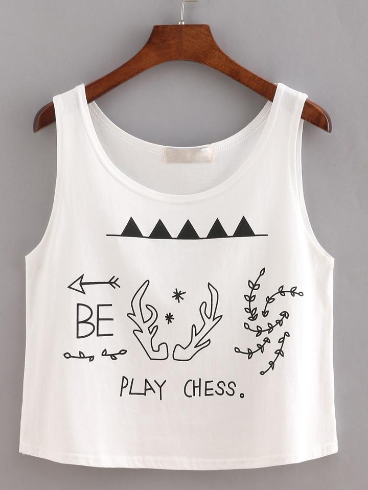 Shein Graphic Print Crop Tank Top - White