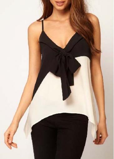 Rosewe Sexy Color Block Spaghetti Strap T Shirt With Bow