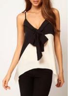 Rosewe Sexy Color Block Spaghetti Strap T Shirt With Bow