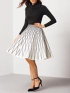 Shein White High Waist Geometric Print Flare Skirt