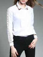 Shein Embroidered Tape Detail Hollow Out Sleeve Shirt