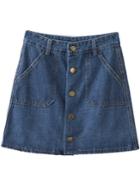 Shein Blue Buttons Front Pockets Denim Skirt