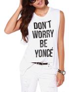 Shein White Sleeveless Letter Print T-shirt