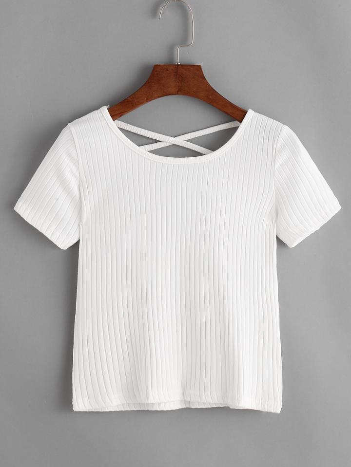 Shein Criss Cross Back Ribbed Tee