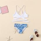 Shein Girls Leaf Print Wrap Bikini Set