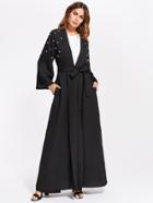 Shein Pearl Embellished Self Belt Abaya