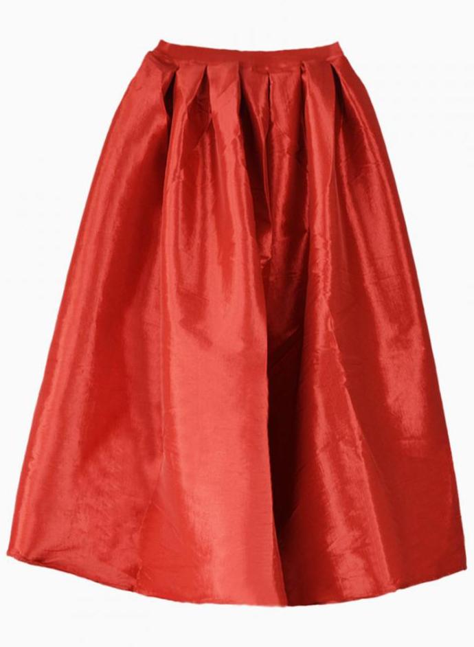 Shein Red Flare Pleated Midi Skirt