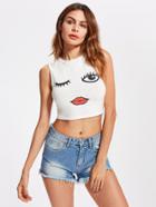 Shein Wink Eye And Red Lip Print Crop Tank Top