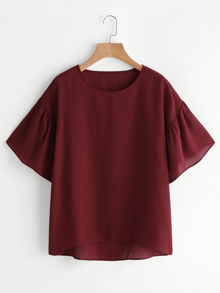 Shein Fluted Sleeve Dip Hem Chiffon Blouse