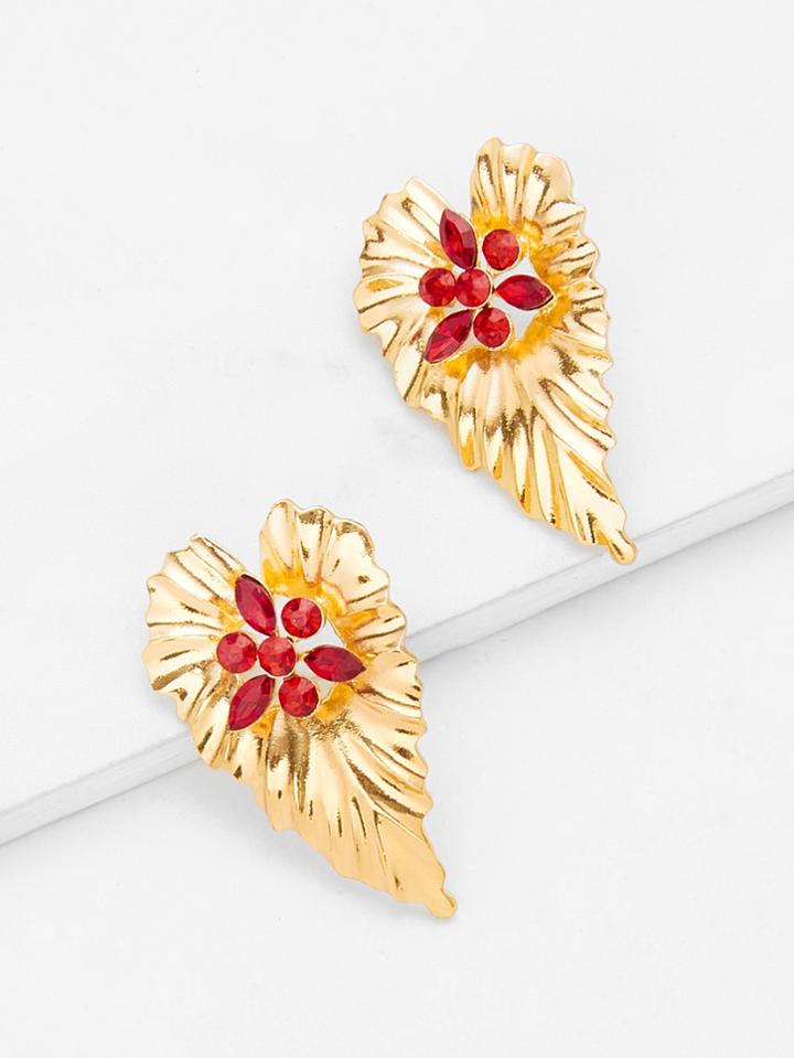 Shein Rhinestone Detail Leaf Shaped Stud Earrings