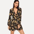 Shein Floral Print Belted Wrap Dress
