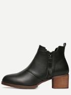 Shein Black Faux Leather Side Zipper Cork Heeled Ankle Boots