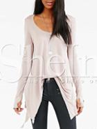 Shein Pink Long Sleeve Asymmetric T-shirt