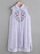 Shein Embroidered Striped Dip Hem Shirt Dress