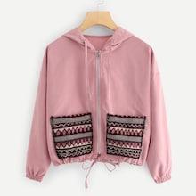 Shein Geometrical Pattern Drawstring Hooded Jacket