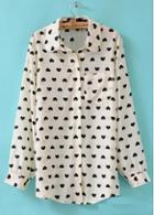 Rosewe Casual Hearts Pattern Turndown Collar Long Sleeve Blouse