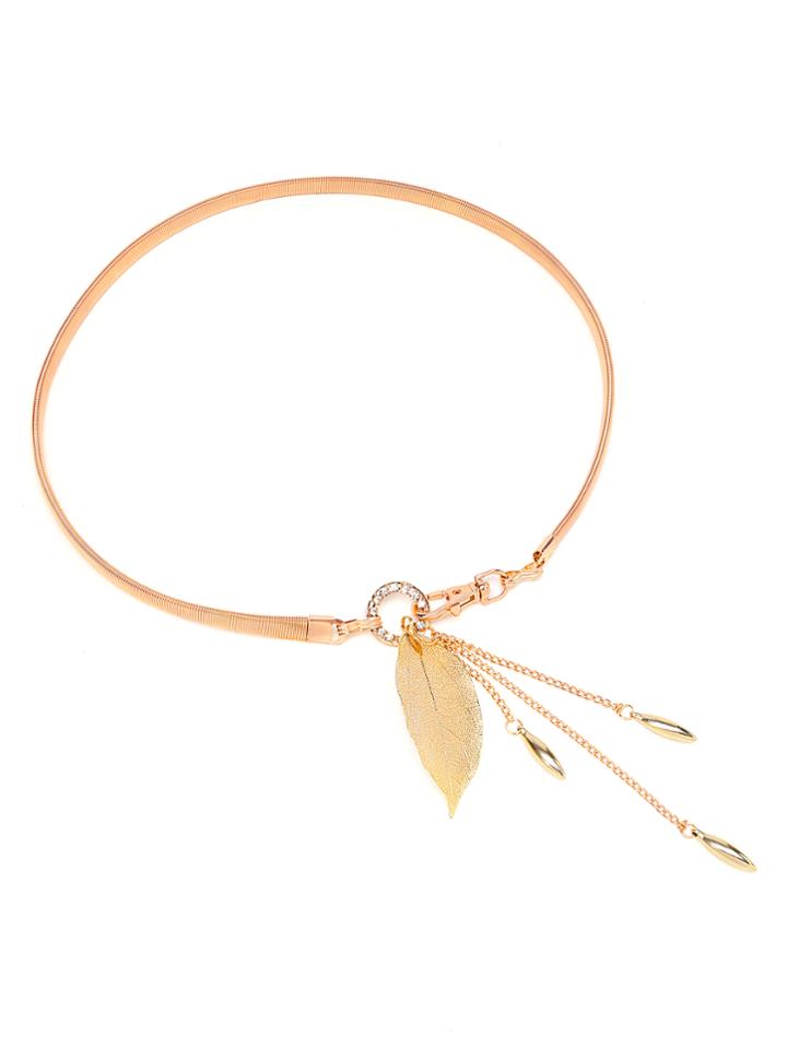 Shein Metallic Waist Belt With Leaf Charm