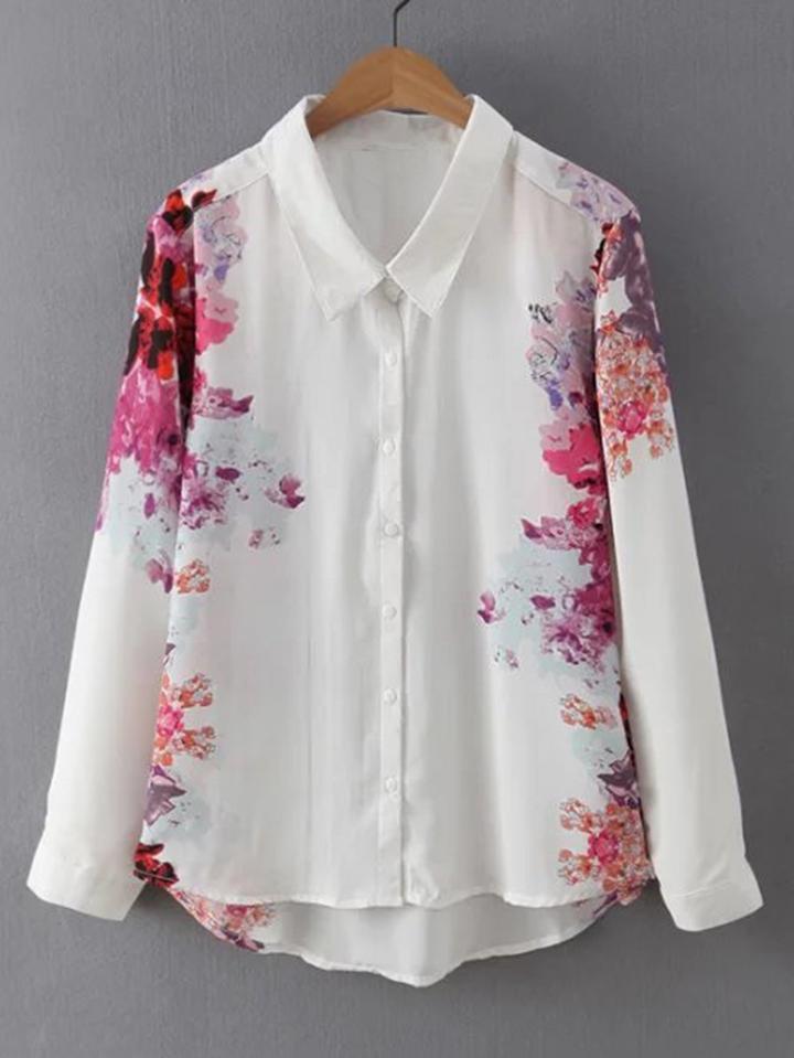 Shein Flower Print High Low Blouse