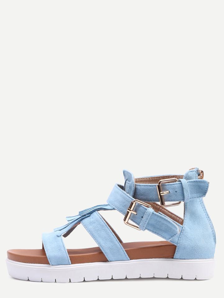 Shein Light Blue Faux Suede Caged Flatform Sandals