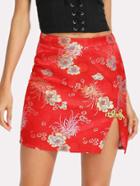 Shein Frog Button Floral Bodycon Skirt