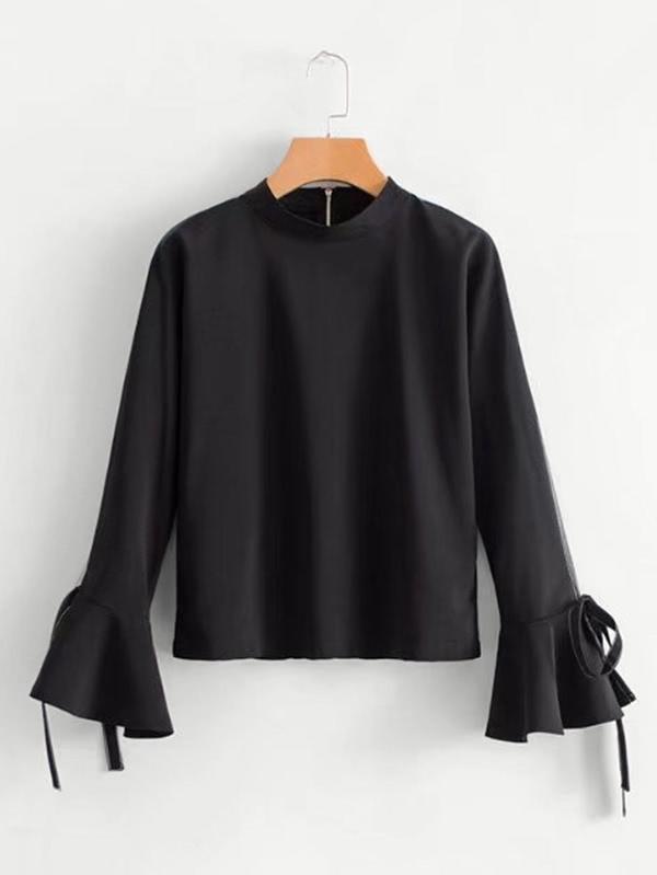 Shein Tied Flounce Sleeve Zipper Back Blouse
