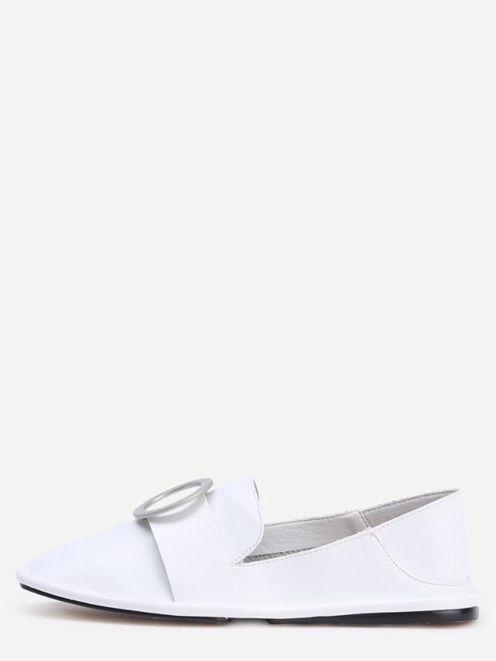 Shein White Plastic Buckle Pu Flats