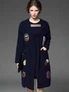 Shein Navy Long Sleeve Sequined Pockets Coat