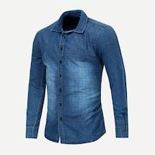 Shein Men Plaid Print Wash Denim Shirt