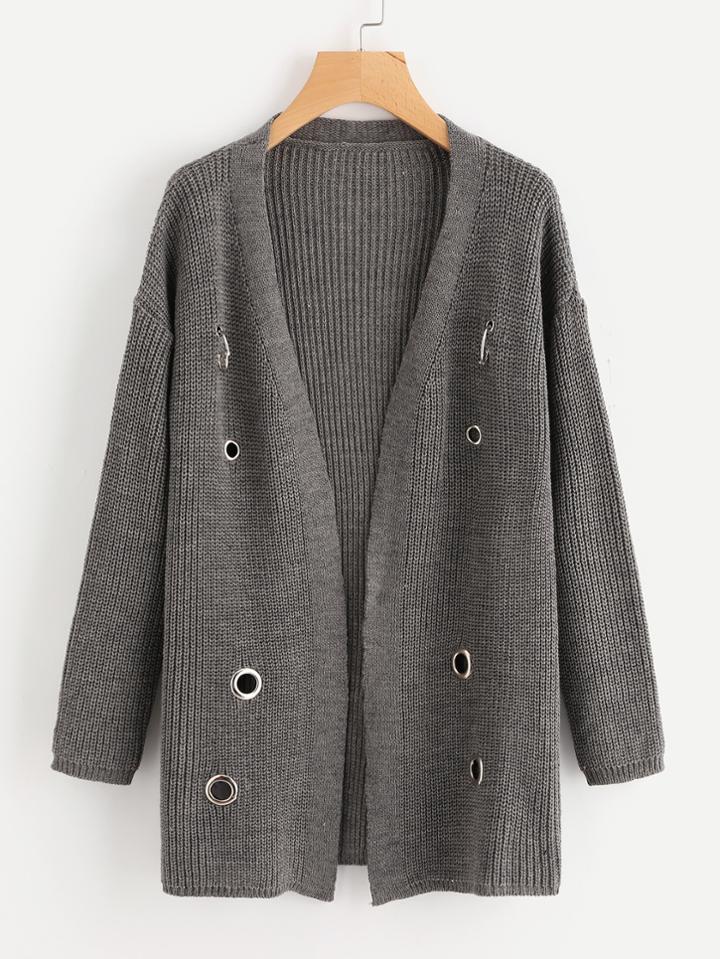 Shein Grommet And O-ring Detail Sweater Coat