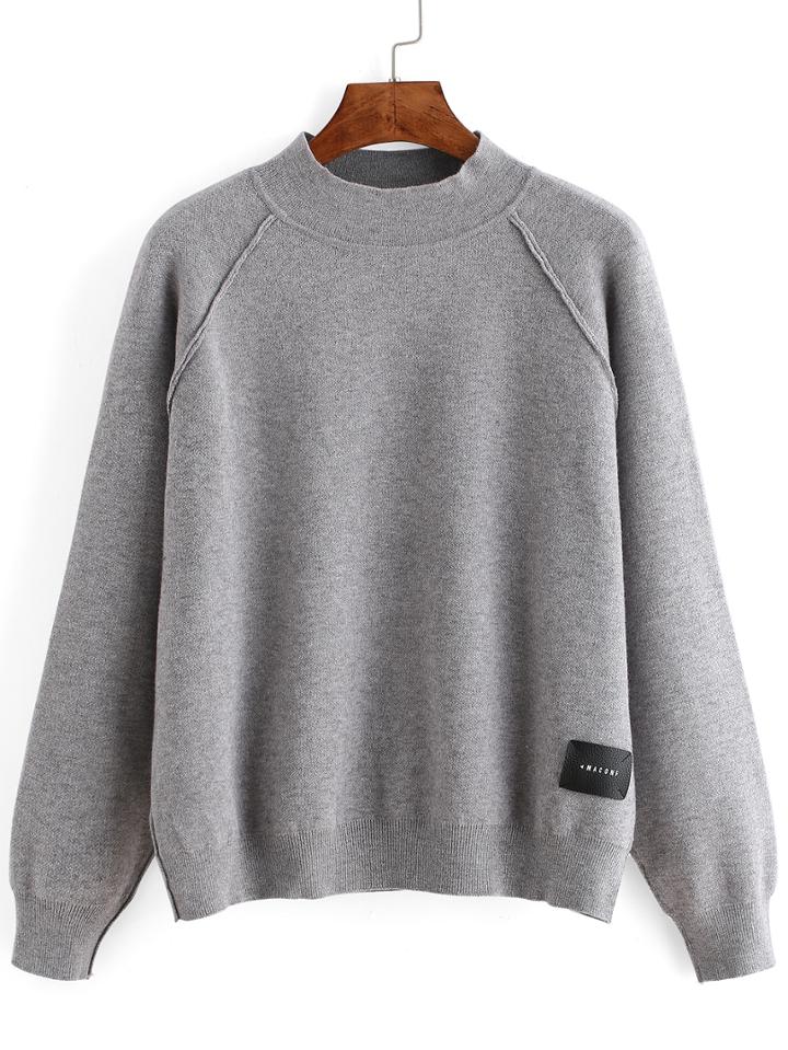 Shein Grey Long Sleeve High Neck Pullover Sweater