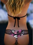 Rosewe Skull Printed Heart Shape Swimwear Thong