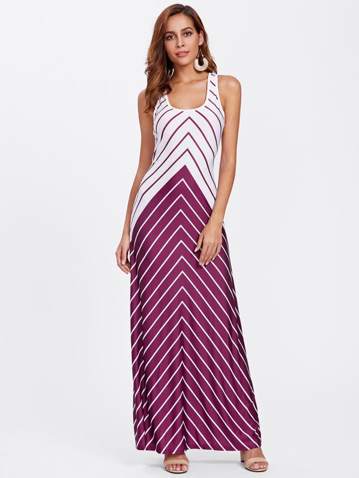 Shein Crisscross Back Two Tone Chevron Stripe Dress