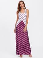 Shein Crisscross Back Two Tone Chevron Stripe Dress