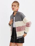 Shein Color Block Faux Fur Panel Jacket