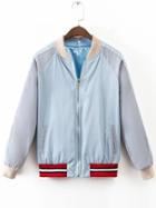 Shein Blue Eagle Embroidery Raglan Sleeve Bomber Jacket