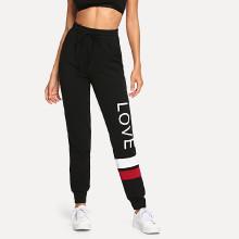 Shein Letter Print Striped Sweatpants