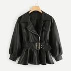 Shein Belted Solid Bishop Sleeve Jacket