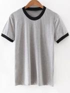 Shein Grey Contrast Round Neck Knit T-shirt