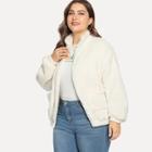 Shein Plus Zip Up Pocket Side Teddy Jacket