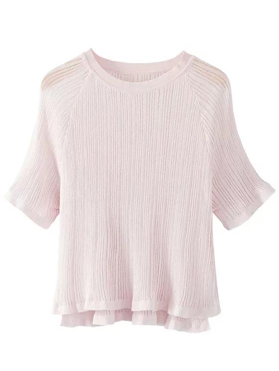 Shein Pink Round Neck Dipped Hem T-shirt