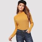 Shein Mock-neck Buttoned Ribbed Tee
