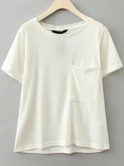 Shein White Short Sleeve Pockets Casual T-shirt