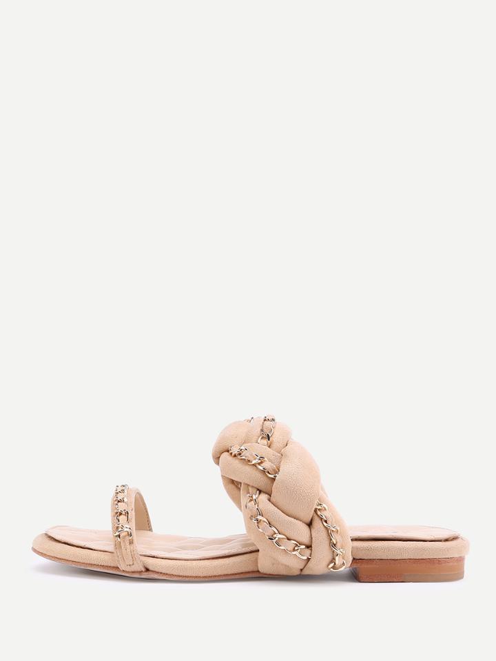 Shein Chain Detail Braided Strap Slip On Sandals