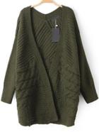 Shein Army Green Open Front Cable Knit Cardigan