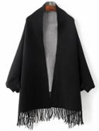 Shein Black Batwing Sleeve Fringe Hem Poncho Sweater