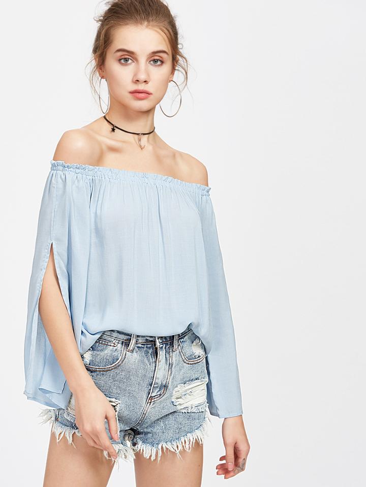 Shein Split Sleeve Frilled Bardot Neckline Top