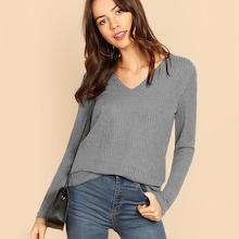 Shein V Neck Ribbed Knit Tee