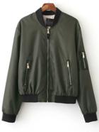 Shein Dark Green Zipper Up Bomber Jacket