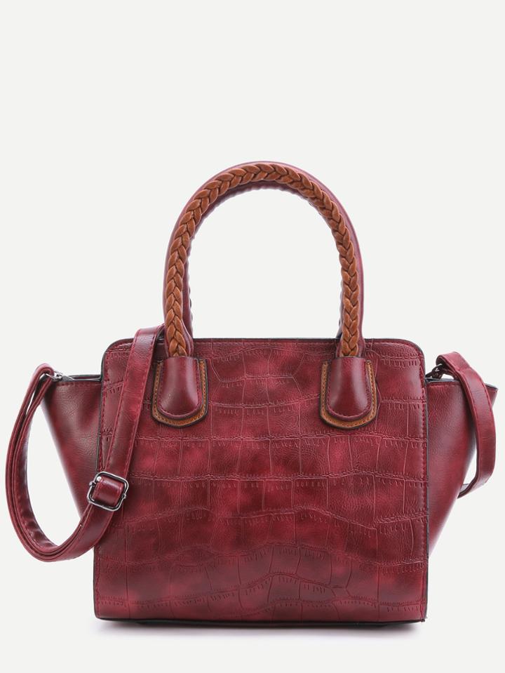 Shein Red Embossed Pu Handbag With Strap